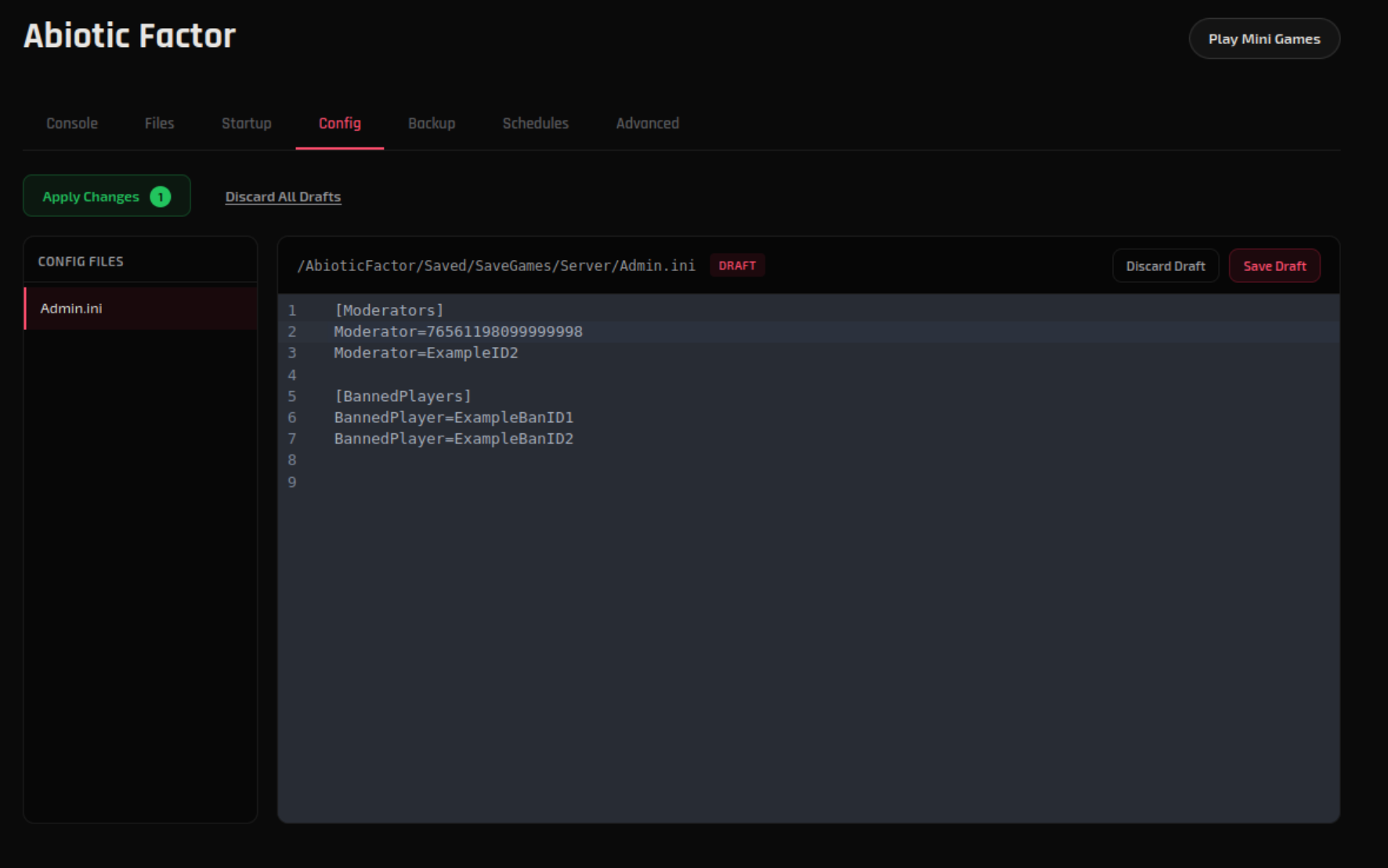 Save Draft and Apply Changes buttons