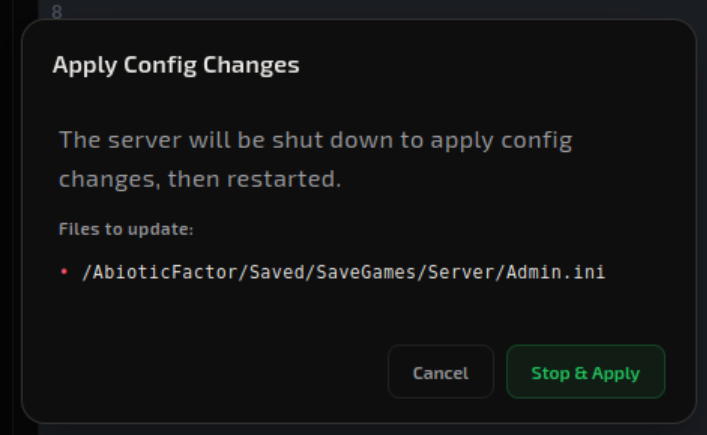 Stop and Apply confirmation dialog
