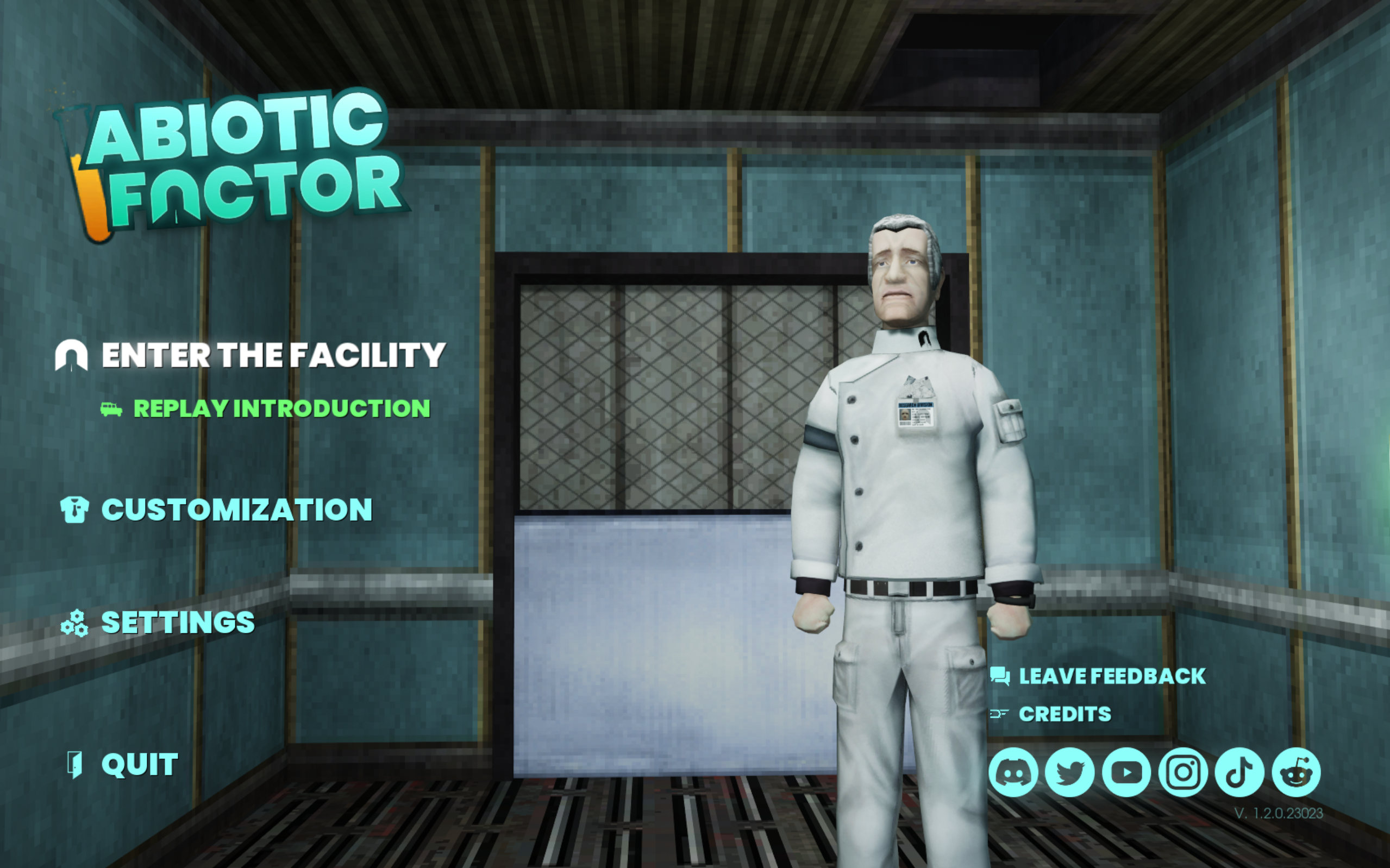 Abiotic Factor main menu with Enter the Facility button highlighted