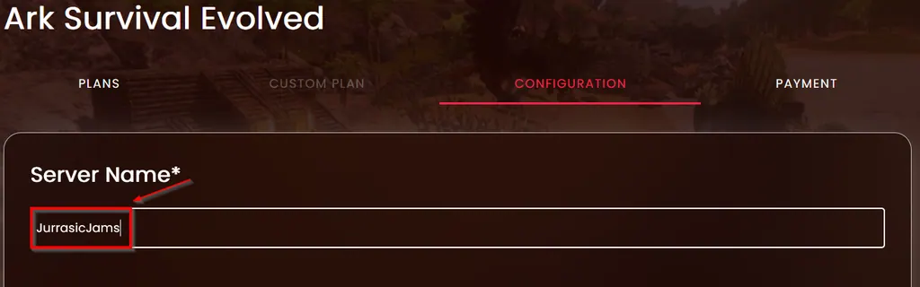 The Configuration tab with the required Server Name field outlined in red