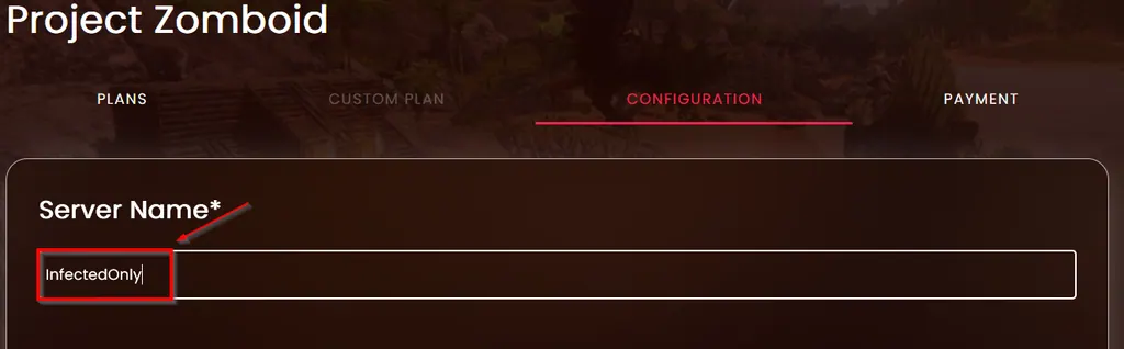 Server Name field on the Configuration tab filled in with InfectedOnly