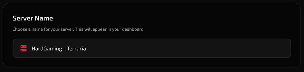 The Server Name field filled in with HardGaming - Terraria