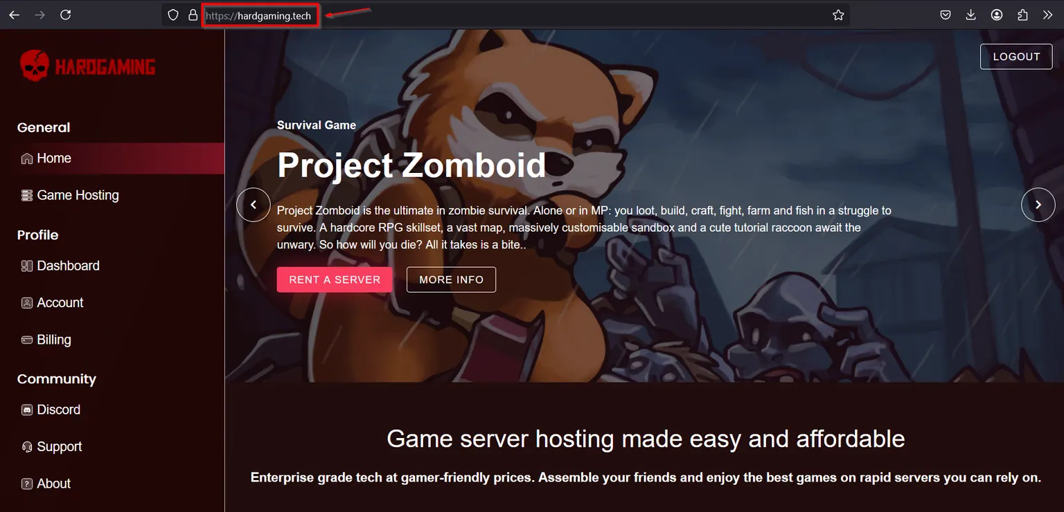 HardGaming home page with hardgaming.tech highlighted in the address bar