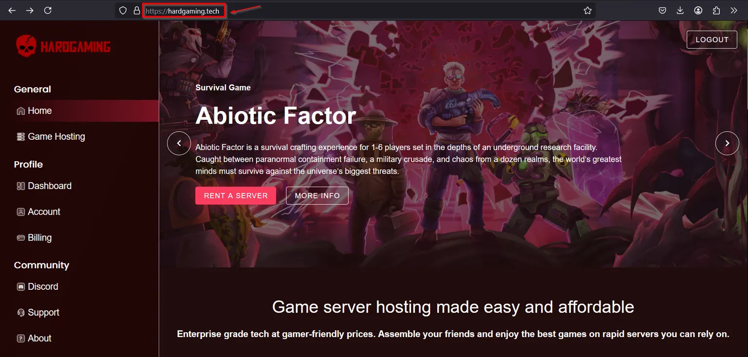 The HardGaming home page with hardgaming.tech highlighted in the address bar