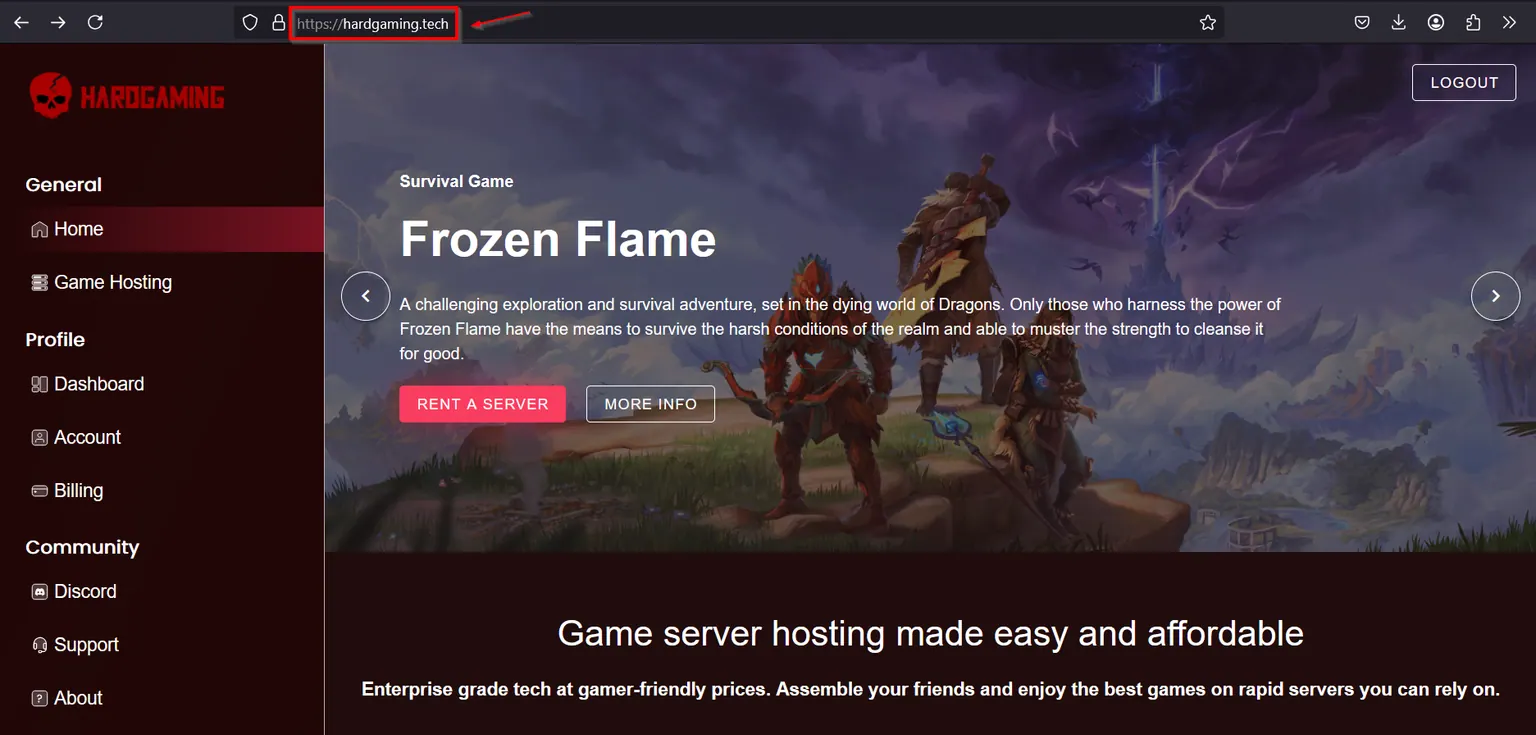 The HardGaming home page with hardgaming.tech highlighted in the address bar