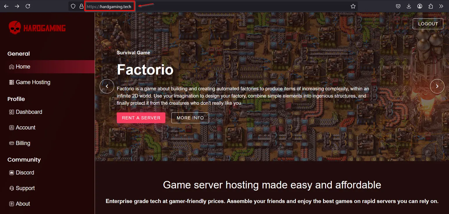 The HardGaming home page with hardgaming.tech highlighted in the address bar