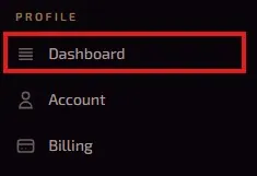 Selection Menu panel that shows the dashboard highlighted in a red box.